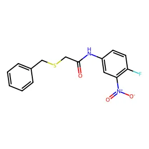 2-benzylsulfanyl-N-(4-fluoro-3-nitrophenyl)acetamide structure
