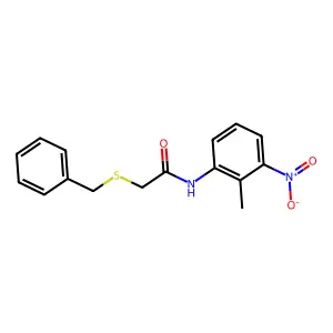2-benzylsulfanyl-N-(2-methyl-3-nitrophenyl)acetamide structure