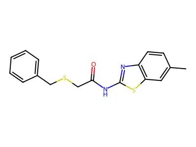 2-benzylsulfanyl-N-(6-methyl-1,3-benzothiazol-2-yl)acetamide structure