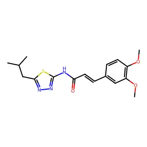 (E)-3-(3,4-dimethoxyphenyl)-N-[5-(2-methylpropyl)-1,3,4-thiadiazol-2-yl]prop-2-enamide structure