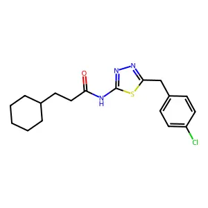 N-[5-[(4-chlorophenyl)methyl]-1,3,4-thiadiazol-2-yl]-3-cyclohexylpropanamide structure