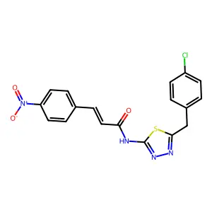 (E)-N-[5-[(4-chlorophenyl)methyl]-1,3,4-thiadiazol-2-yl]-3-(4-nitrophenyl)prop-2-enamide structure