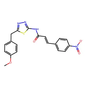 (E)-N-[5-[(4-methoxyphenyl)methyl]-1,3,4-thiadiazol-2-yl]-3-(4-nitrophenyl)prop-2-enamide structure