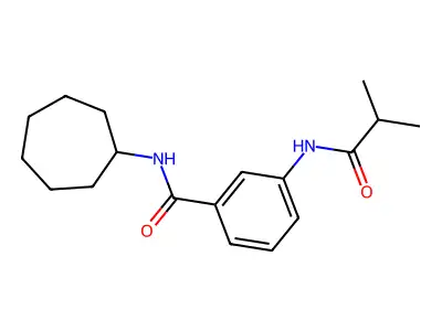 N-cycloheptyl-3-(2-methylpropanoylamino)benzamide structure