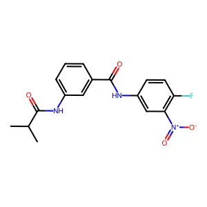 N-(4-fluoro-3-nitrophenyl)-3-(2-methylpropanoylamino)benzamide structure
