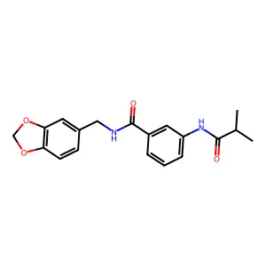 N-(1,3-benzodioxol-5-ylmethyl)-3-(isobutyrylamino)benzamide structure