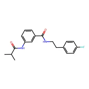 N-[2-(4-fluorophenyl)ethyl]-3-(2-methylpropanoylamino)benzamide structure