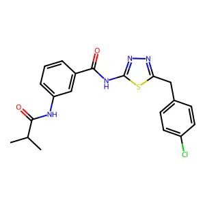 N-[5-[(4-chlorophenyl)methyl]-1,3,4-thiadiazol-2-yl]-3-(2-methylpropanoylamino)benzamide structure