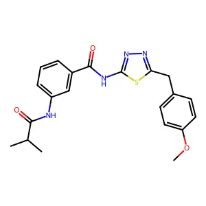 N-[5-[(4-methoxyphenyl)methyl]-1,3,4-thiadiazol-2-yl]-3-(2-methylpropanoylamino)benzamide structure