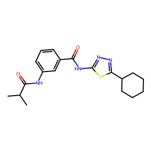 N-(5-cyclohexyl-1,3,4-thiadiazol-2-yl)-3-(2-methylpropanoylamino)benzamide structure