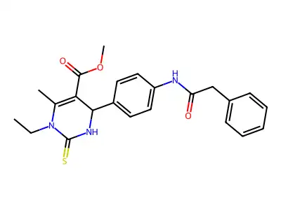 Methyl 1-ethyl-6-methyl-4-[4-(2-phenylacetamido)phenyl]-2-sulfanylidene-1,2,3,4-tetrahydropyrimidine-5-carboxylate structure
