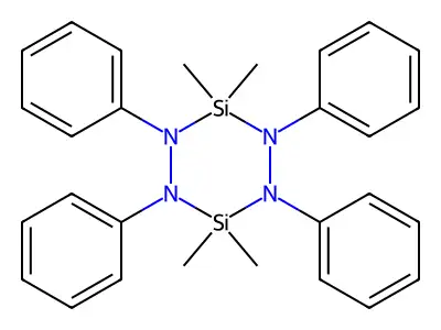 3,3,6,6-Tetramethyl-1,2,4,5-tetraphenyl-1,2,4,5-tetraaza-3,6-disilacyclohexane structure