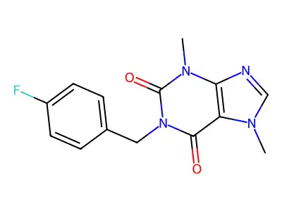 1-(4-fluorobenzyl)-3,7-dimethyl-3,7-dihydro-1H-purine-2,6-dione structure