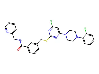 3-[[4-chloro-6-[4-(2-chlorophenyl)piperazin-1-yl]pyrimidin-2-yl]sulfanylmethyl]-N-(pyridin-2-ylmethyl)benzamide structure