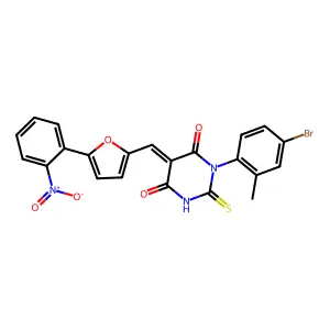 (5Z)-1-(4-bromo-2-methylphenyl)-5-{[5-(2-nitrophenyl)furan-2-yl]methylidene}-2-thioxodihydropyrimidine-4,6(1H,5H)-dione structure
