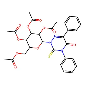 [3,4,5-triacetyloxy-6-(5-oxo-4,6-diphenyl-3-sulfanylidene-1,2,4-triazin-2-yl)oxan-2-yl]methyl acetate structure