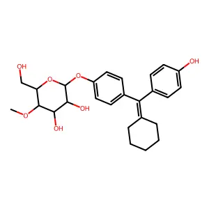 4-[Cyclohexylidene(4-hydroxyphenyl)methyl]phenyl 4-O-methylhexopyranoside structure