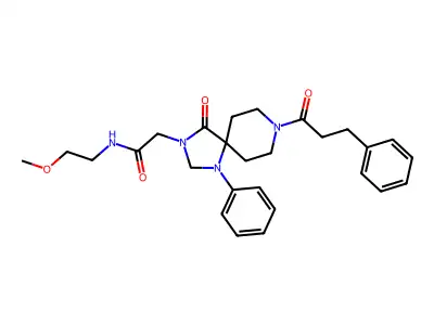 N-(2-Methoxyethyl)-2-[4-oxo-1-phenyl-8-(3-phenylpropanoyl)-1,3,8-triazaspiro[4.5]decan-3-yl]acetamide structure
