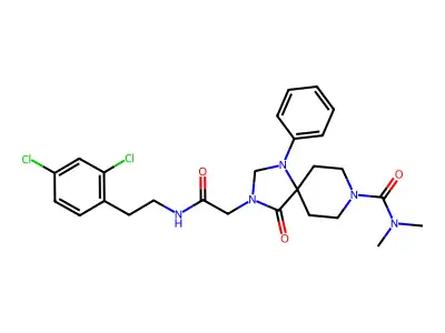 3-[2-[2-(2,4-dichlorophenyl)ethylamino]-2-oxoethyl]-N,N-dimethyl-4-oxo-1-phenyl-1,3,8-triazaspiro[4.5]decane-8-carboxamide structure