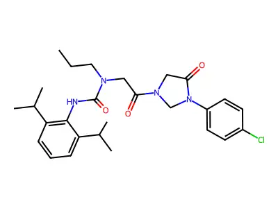 1-[2-[3-(4-chlorophenyl)-4-oxoimidazolidin-1-yl]-2-oxoethyl]-3-[2,6-di(propan-2-yl)phenyl]-1-propylurea structure