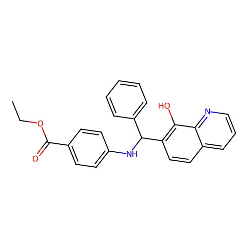 Ethyl 4-(((8-hydroxyquinolin-7-yl)(phenyl)methyl)amino)benzoate structure