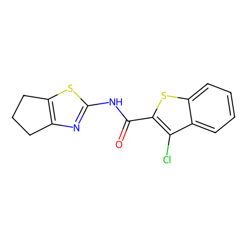 3-chloro-N-(5,6-dihydro-4H-cyclopenta[d][1,3]thiazol-2-yl)-1-benzothiophene-2-carboxamide structure