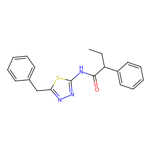 N-(5-benzyl-1,3,4-thiadiazol-2-yl)-2-phenylbutanamide structure