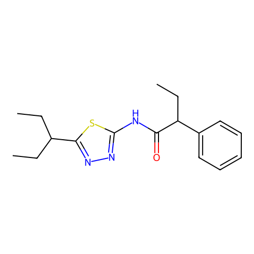N-[5-(pentan-3-yl)-1,3,4-thiadiazol-2-yl]-2-phenylbutanamide structure