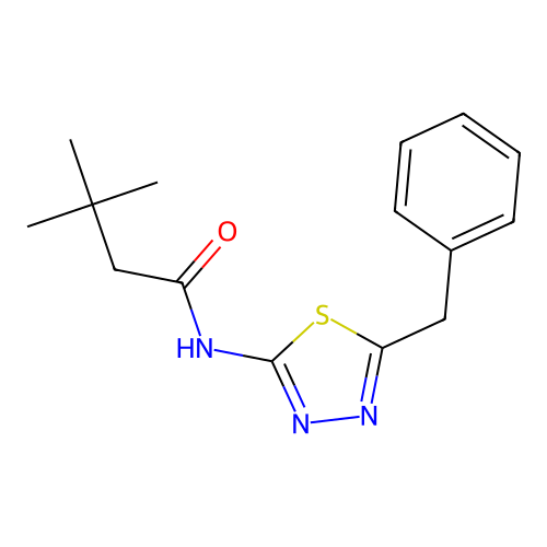 N-(5-benzyl-1,3,4-thiadiazol-2-yl)-3,3-dimethylbutanamide structure