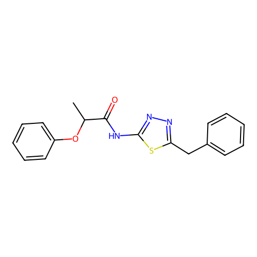 N-(5-benzyl-1,3,4-thiadiazol-2-yl)-2-phenoxypropanamide structure
