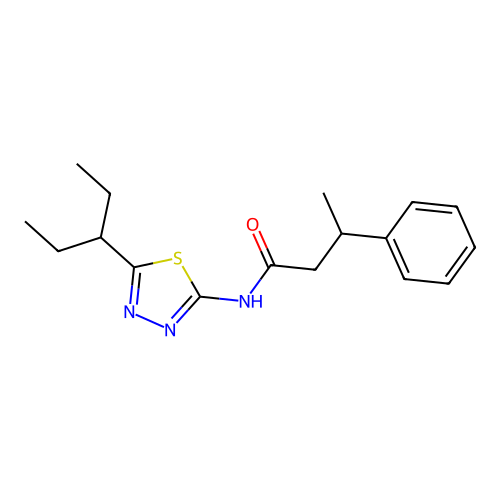 N-[5-(pentan-3-yl)-1,3,4-thiadiazol-2-yl]-3-phenylbutanamide structure