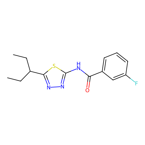 3-fluoro-N-[5-(pentan-3-yl)-1,3,4-thiadiazol-2-yl]benzamide structure