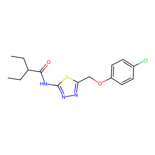 N-(5-((4-chlorophenoxy)methyl)-1,3,4-thiadiazol-2-yl)-2-ethylbutanamide structure
