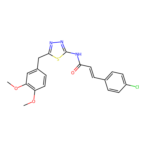 (E)-3-(4-chlorophenyl)-N-(5-(3,4-dimethoxybenzyl)-1,3,4-thiadiazol-2-yl)acrylamide structure