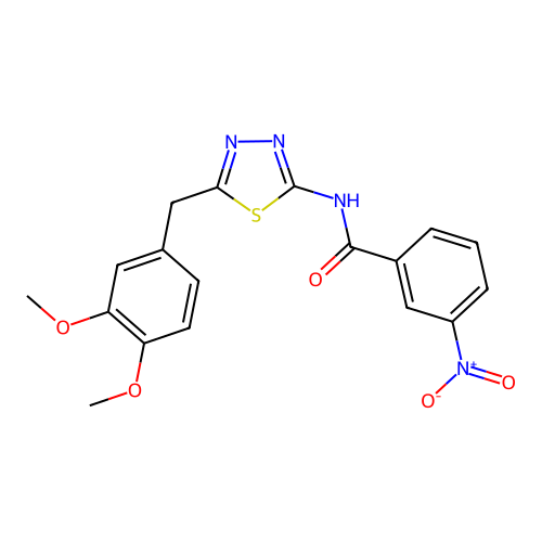 N-[(2Z)-5-(3,4-dimethoxybenzyl)-1,3,4-thiadiazol-2(3H)-ylidene]-3-nitrobenzamide structure