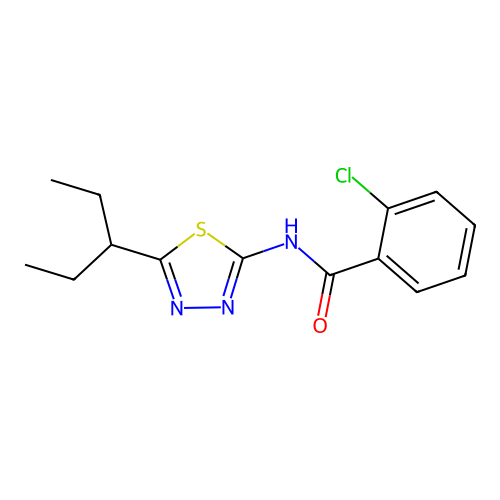 2-chloro-N-[5-(pentan-3-yl)-1,3,4-thiadiazol-2-yl]benzamide structure
