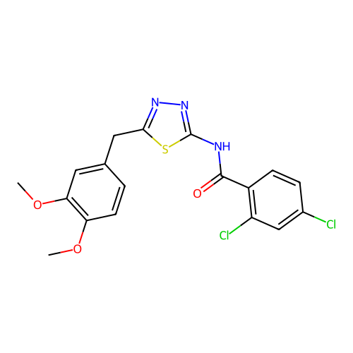 2,4-dichloro-N-[5-(3,4-dimethoxybenzyl)-1,3,4-thiadiazol-2-yl]benzamide structure