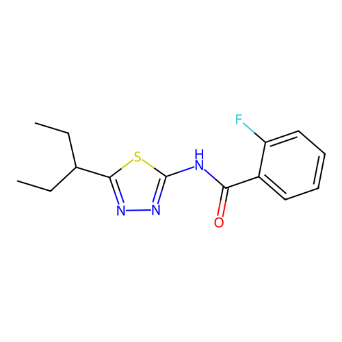 2-fluoro-N-[5-(pentan-3-yl)-1,3,4-thiadiazol-2-yl]benzamide structure