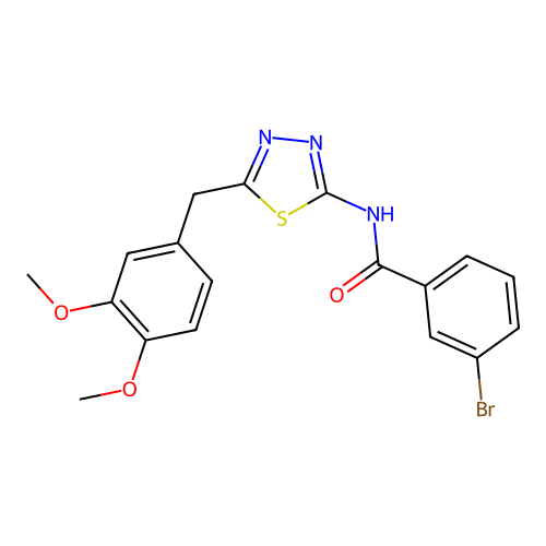 3-bromo-N-(5-(3,4-dimethoxybenzyl)-1,3,4-thiadiazol-2-yl)benzamide structure