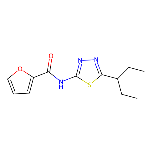 N-[5-(pentan-3-yl)-1,3,4-thiadiazol-2-yl]furan-2-carboxamide structure