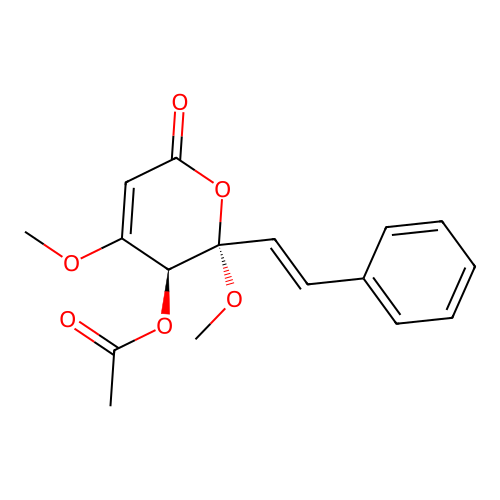 [(2S,3S)-2,4-dimethoxy-6-oxo-2-[(E)-2-phenylethenyl]-3H-pyran-3-yl] acetate structure