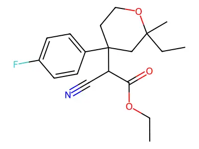 Ethyl cyano[2-ethyl-4-(4-fluorophenyl)-2-methyloxan-4-yl]acetate structure