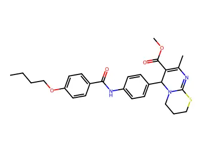 methyl 6-[4-[(4-butoxybenzoyl)amino]phenyl]-8-methyl-2,3,4,6-tetrahydropyrimido[2,1-b][1,3]thiazine-7-carboxylate structure