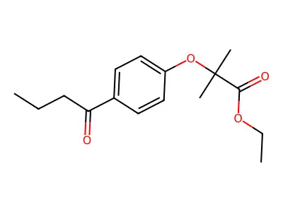 Propanoic acid, 2-methyl-2-(4-(1-oxobutyl)phenoxy)-, ethyl ester structure
