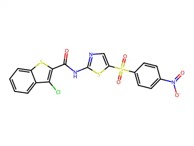 BENZO[B]THIOPHENE-2-CARBOXAMIDE, 3-CHLORO-N-[5-[(4-NITROPHENYL)SULFONYL]-2-THIAZOLYL]- (9CI) structure