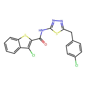 Benzo[b]thiophene-2-carboxamide, 3-chloro-N-[5-[(4-chlorophenyl)methyl]-1,3,4-thiadiazol-2-yl]- (9CI) structure