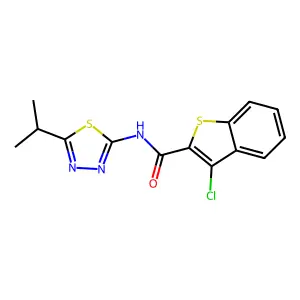 3-chloro-N-(5-propan-2-yl-1,3,4-thiadiazol-2-yl)-1-benzothiophene-2-carboxamide structure