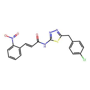 (E)-N-[5-[(4-chlorophenyl)methyl]-1,3,4-thiadiazol-2-yl]-3-(2-nitrophenyl)prop-2-enamide structure