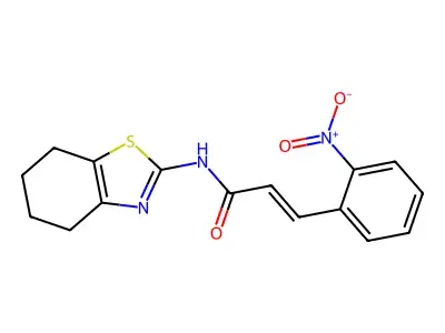(E)-3-(2-nitrophenyl)-N-(4,5,6,7-tetrahydro-1,3-benzothiazol-2-yl)prop-2-enamide structure