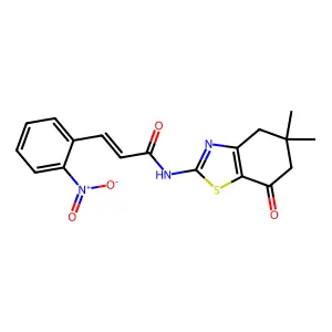 (2E)-N-(5,5-dimethyl-7-oxo-4,5,6,7-tetrahydro-1,3-benzothiazol-2-yl)-3-(2-nitrophenyl)prop-2-enamide structure